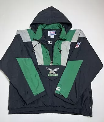 VTG 90s Philadelphia Eagles NFL Starter Jacket 1/4 Zip Pullover Kelly Green XL • $399.99