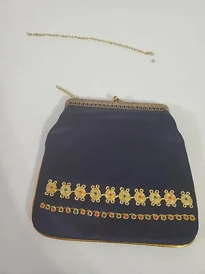 Israel Vintage Bag Purse Clutch Black With Gold Accents • $34.99