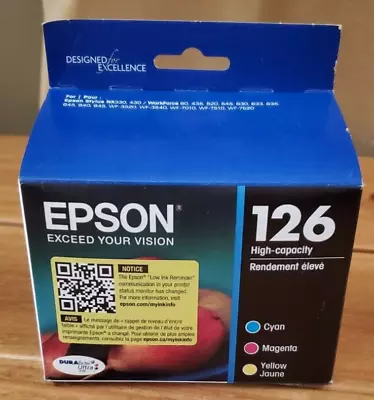 Epson T126520 126 High-Capacity Ink Cartridge 3 Pieces Cyan/Magenta/Yellow 04/26 • $19.99