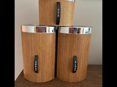 $12.99 • Buy Vintage Kromex Mid Century Modern  3 Piece Canister Set Faux Wood