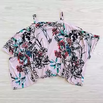 Eci New York Womens Multicolor Floral Cold Shoulder Off White Blouse Xl • $19.99