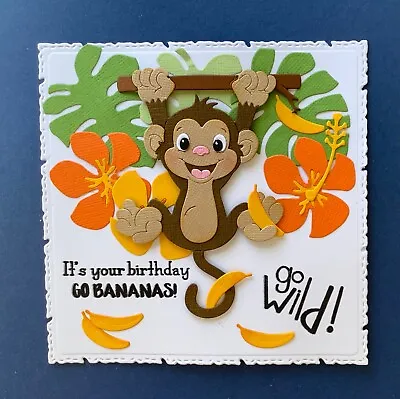 £1.99 • Buy Handmade Card Topper ..a Playful Chimp Sentiment Flowers Leaves Bananas     2