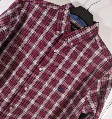 Chaps Ralph Lauren Pink Plaid Check Mens Cotton Shirt Size L Large Easy Care • £13.99