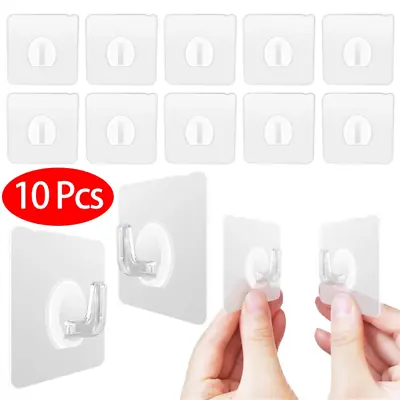 10 X Self Adhesive Wall Hooks Heavy Duty Stick On Door Hanger Sticky Home Decor • £3.47