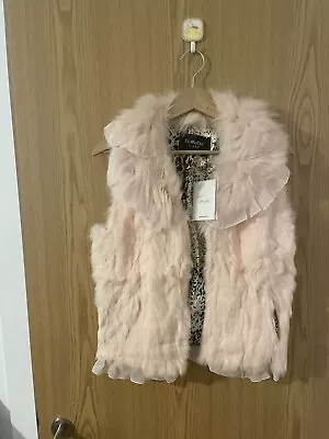 Brand New Real Fox Collar Rabbit Fur Vest One Size Women Pink • £30