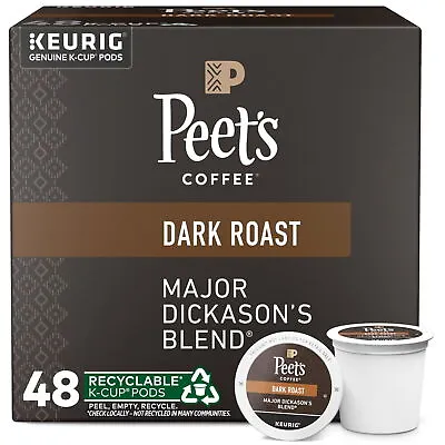 Peet's Coffee K-Cup Pods Major Dickason's Dark Roast (48 Count) Single Serve • $32.38