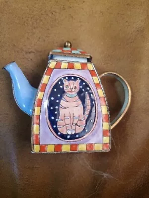 Miniature Teapot With Cat Scene • $15