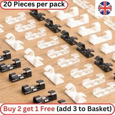 Self Adhesive Cable Management Clips Wire Clamp Holder Table Wall Desk Organiser • £2.92
