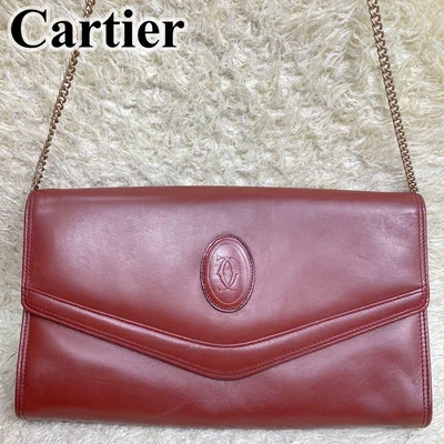 $110 • Buy Cartier Shoulder Bag Must Line Chain Burgundy Red From Japan