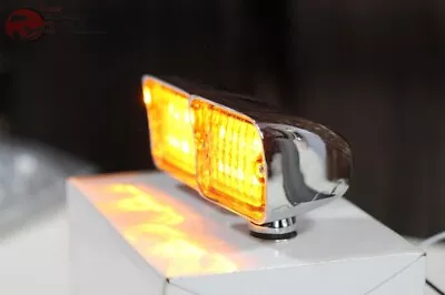 Chrome Rectangle Amber LED Park Lights Turn Signal Hot Rat Street Rod Truck • $79.64