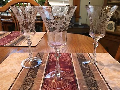 Cambridge - #3121 - Rose Point- Crystal Wine Glasses - 5 3/4  - Set Of 3 • $24.99