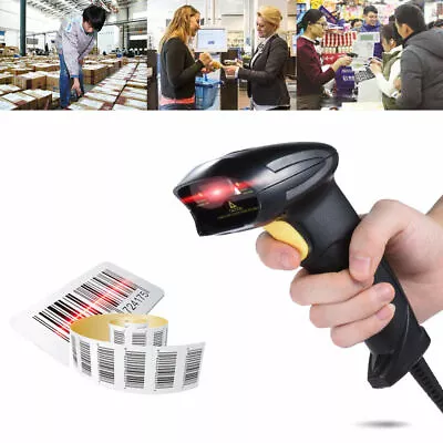 Laser Barcode Scanner USB Handheld Automatic Bar Code Reader Scan POS With Stand • £20.99