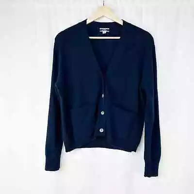 J Crew 100% Cashmere Patch Pocket Crop Cardigan Sweater Navy Blue XS • $45
