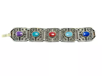 Vintage Signed Sarah Coventry Grenada Panel Link Cabochon Bracelet • $10.45