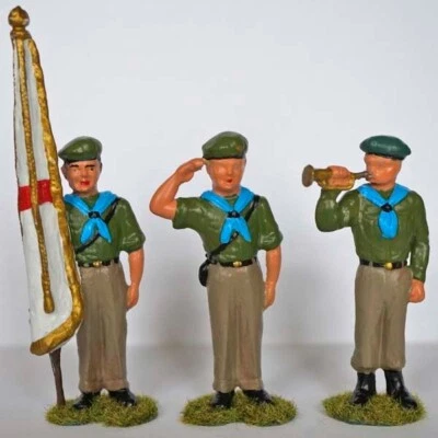 £24 • Buy 3 UK British Boy Scout Metal Figures Saluting Saint Georges Flag Blue Necker