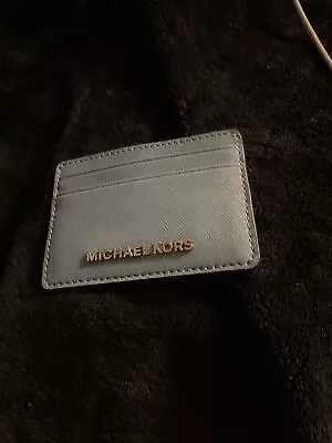 Michael Kors Money Pieces Zip Around Card Case Wallet Leather Pale Blue • $20