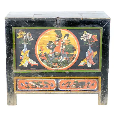 Antique Chinese Mongolian 37  Wide Cabinet Chest Trunk Hand Painted Designs • $895