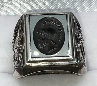 Antique Men’s Sterling Roman Soldier Cameo Ring Hand Wrought • $159