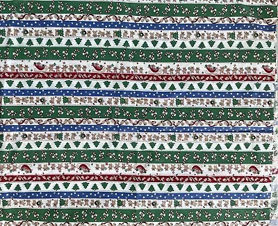 VTG  Remnant Christmas Tree Fabric Bell Teddy Cane Border Quilt Cotton 20” X 44” • $4.25