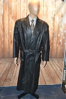 I.O.U. Men Genuine Leather Black Waist Belt 2 Front Button Overcoat Sz L • $93.50