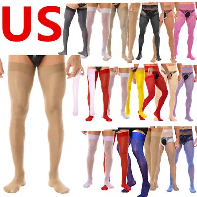 US Men's Stockings Glossy Thigh High Socks Over The Knee Long Socks Mesh Tights • $8.54