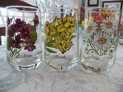 $30 • Buy Vintage Brockway Flower Glasses February, March, April Violet, Daffodil, Daisy