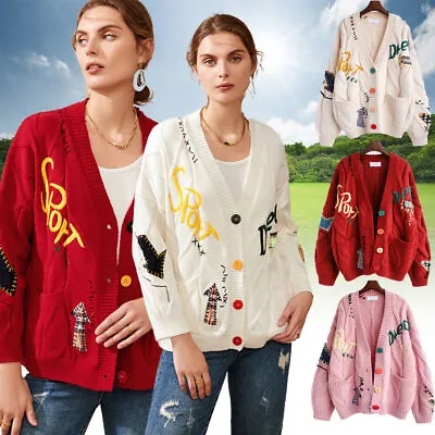 Women Cardigan Warm Knitted Sweater Knit Cardigans Coat Lady Loose Sweaters UK • £23.45