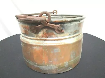 Antique Primitive Copper Bucket With Hand Forged Iron Bail Handle 8 L X 5.5 H • $62.99