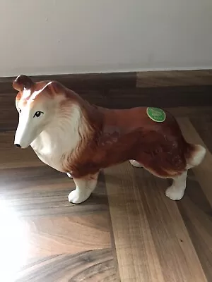£25 • Buy Melba Ware England Collie Dog Ornament Ceramic Brown White 22cm Long Vintage