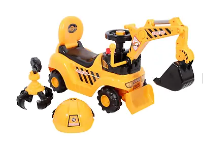 RICCO 2 In 1 Ride On Toy Digger Excavator Grabber Bulldozer With Helmet - New IB • £39.99