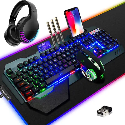 AU Rainbow Gaming Keyboard And Mouse Set Wireless USB Backlit For PC Mac PS4 PS5 • $31.38