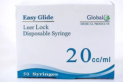 Global Medical Products EASY GLIDE LUER LOCK 20cc 20ML STERILE-2-Boxes Of 50 • $37.99