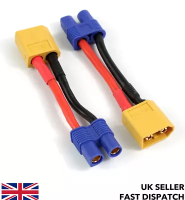 XT60 Male To EC3 Female (3.5mm Bullet) Connector Lead Adaptor/wire/cable 30mm • £4.25