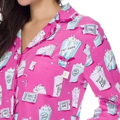 Munki Munki Ladies Flannel Pajama Top Size S Pink Popcorn Theatre Tickets • $6.99