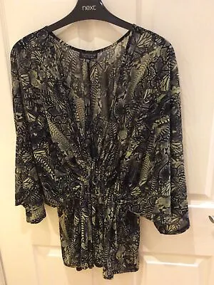 £9.50 • Buy Womens Dolman Sleeve Animal Print Chiffon Cover Up With Drawstring Tie, Size 14.
