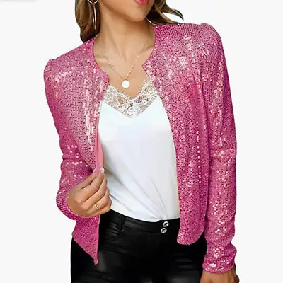 Women Fashion Party Outwear Glitter Sequin Short Coat Jacket Ladies Blazer UK • £12.48