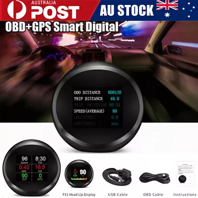 OBD2+GPS HUD Gauge Head Up Car Digital Display Speedometer Turbo RPM Meter Temp • $47.45