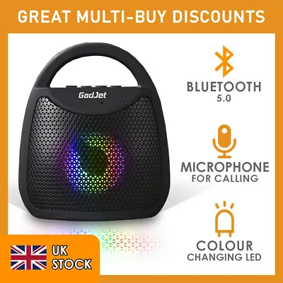 GadJet Wireless Portable Bluetooth 5.0 Speaker LED High Bass Indoor Outdoor Gift • £10.99