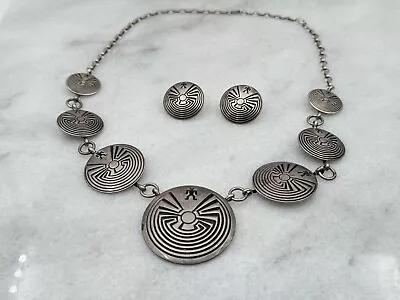 Vintage Hopi Native American Man In The Maze Sterling Silver Concho Necklace 24” • $775