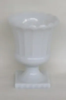 White Opaline Milk Glass Paneled Urn Vase Pedestal Planter 3751B • $28.80