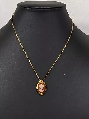 Vintage Avon Cameo Pendant Necklace Gold Tone Victorian Style 16 In • $9.09