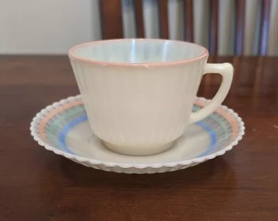 Vintage MacBeth Evans Petalware Pastel Rings Cremax Coffee/Tea Cup & Saucer Set • $65.99