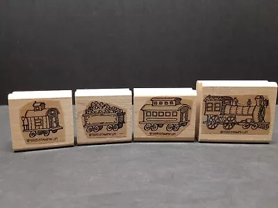 STAMPIN UP MINI TRAIN RUBBER STAMP SET Fun LOT Of 4 Locomotive Cars Caboose • $8