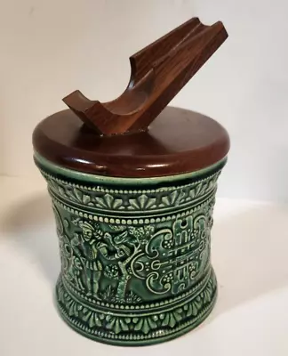 German Marzi Remy Humidor Pipe Holder Lid Green Animals Pottery Made In Germany • $59.99