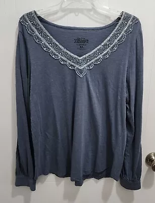 Nine West Vintage America Women's Long Sleeve Top Blue Crochet Neck Size XL • $10.49