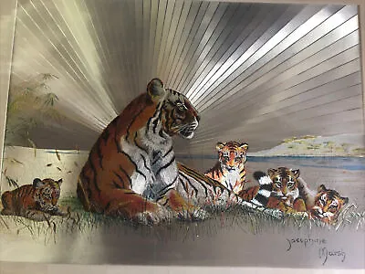 Vintage Josephine Marsh Foil Art Paint Print Tiger And Cubs ~ England ~ • $3.99