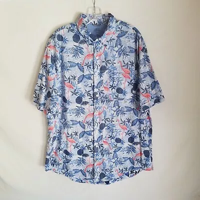 IZOD Saltwater Flamingo Floral Hawaiian Button Front Shirt Mens  XLT (XL TALL) • $16.99