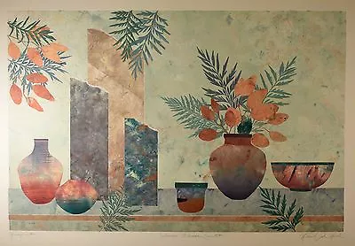 Michael John March Original Monoprint  Summer Blossom Quintet  LARGE & MINT! • $325