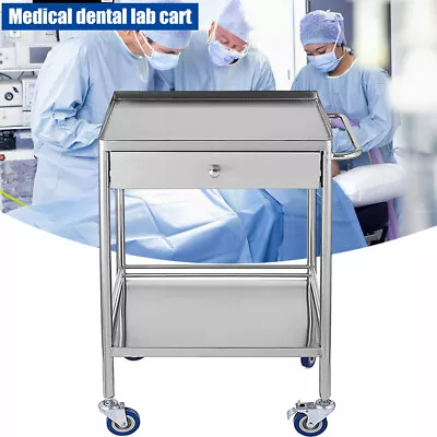 2-Tier Lab Cart With Wheels Medical Dental Cart Stainless Steel Rolling Cart • $145.35