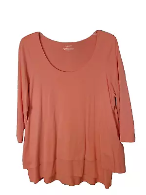 Pure J Jill Layered Elliptical Layered Scoop Neck Top Melon Tangerine Size Large • $19.50